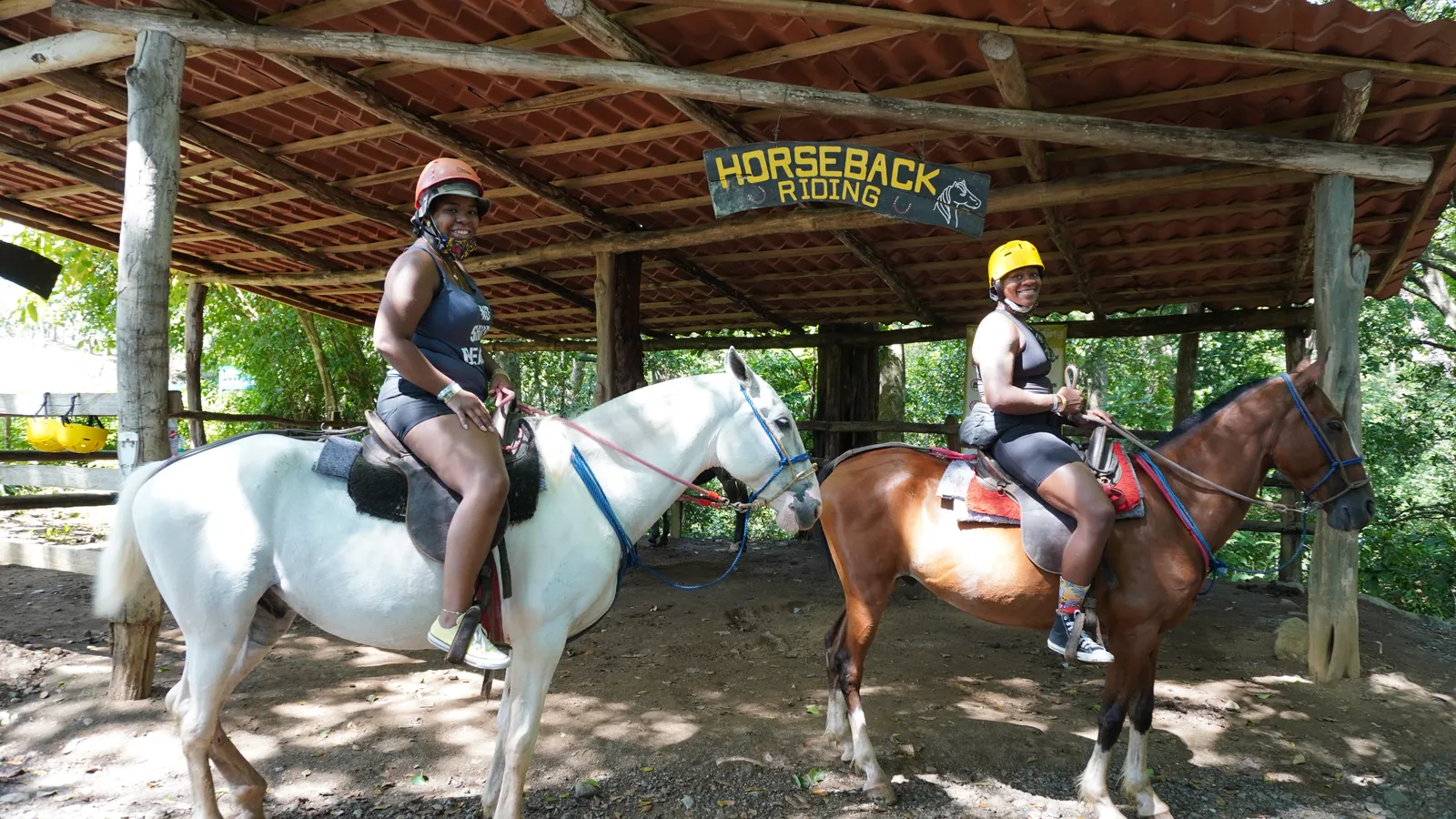 Riders on horseback at the Horseback Riding station at Congo Trail, Sardinal, Guanacaste