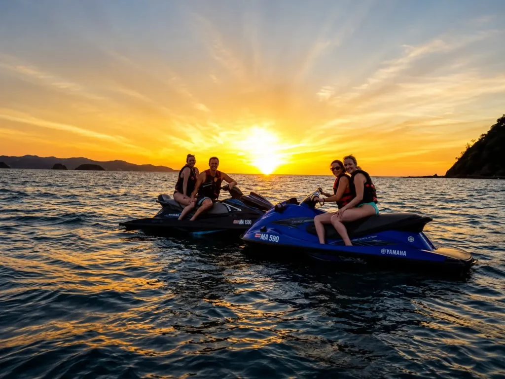 Two jet skis at sunset on the Gulf of Papagayo near Guanacaste, Costa Rica