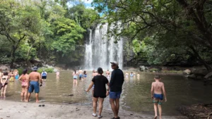 Swimming below Llanos de Cortés waterfall, Guanacaste, Costa Rica
