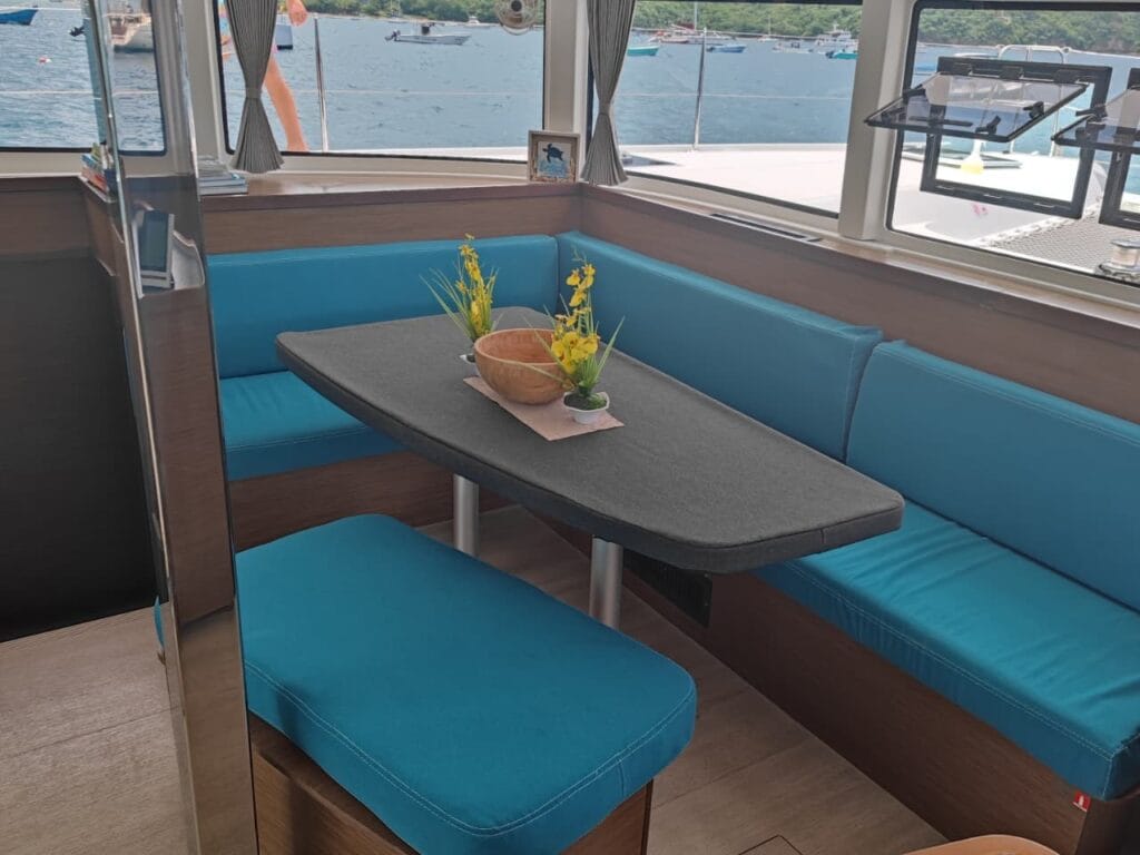 Air-conditioned salon inside a private catamaran in the Gulf of Papagayo, Guanacaste, Costa Rica