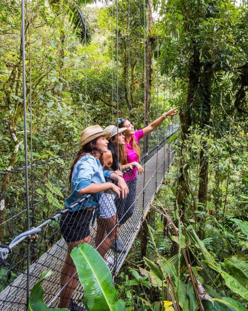 Guests on a hanging bridge in the Arenal rainforest, Costa Rica