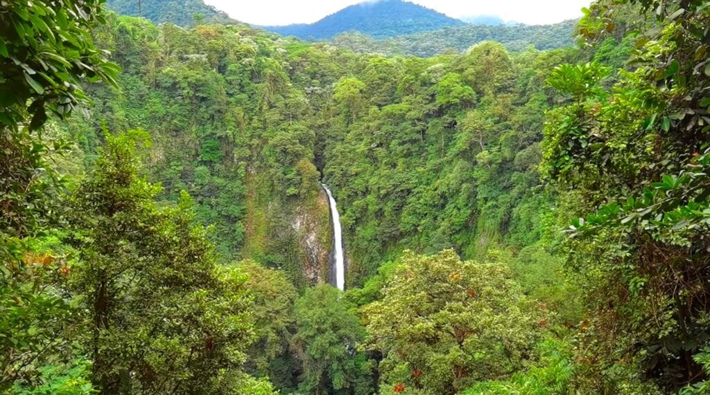 La Fortuna Waterfall seen from the canyon, near Arenal, Costa Rica