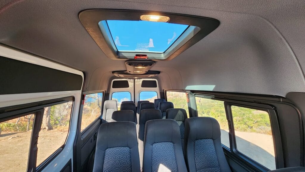 Interior of the Sprinter transfer van, Guanacaste
